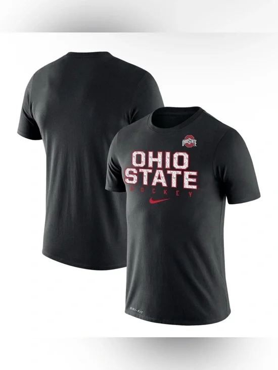 Nike Ohio State Buckeyes NCAA Hockey Black Short Sleeve Dri Fit T Shirt Mens 2XL