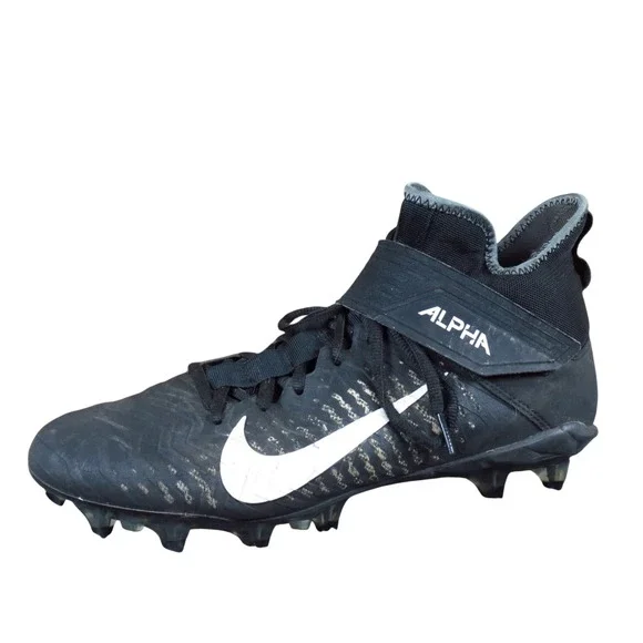 Nike Alpha Menace Pro 2 Mid Men's Football Cleats 10.5 Black White Synthetic‎