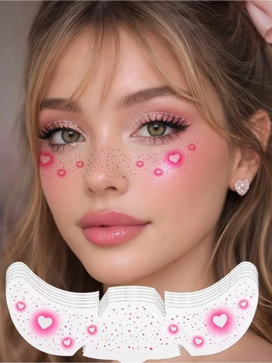 6 Sheet Pink Freckles Face Tattoo Waterproof Y2K Temporary Tattoos Pink Heart