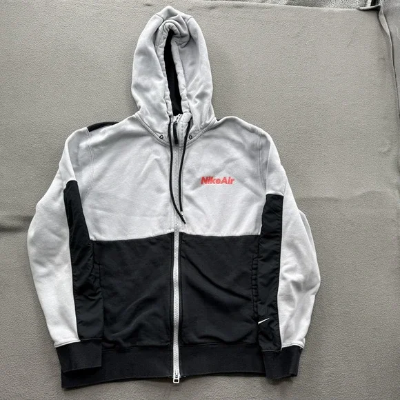 Nike Air Hoodie‎ Mens Large Gray Black Full Zip Fleece Sweatshirt Pockets Logo