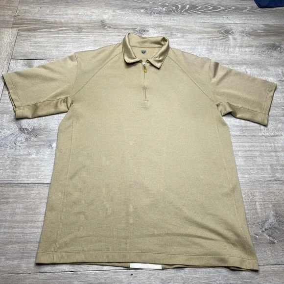 Nike Golf‎ Shirt Quarter Zip Mens L Tan Polyester Ventilated Back Laser Cut