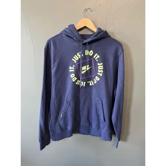 Nike Sportswear Mens Blue Pullover Hooded Graphic Sweatshirt Size Large