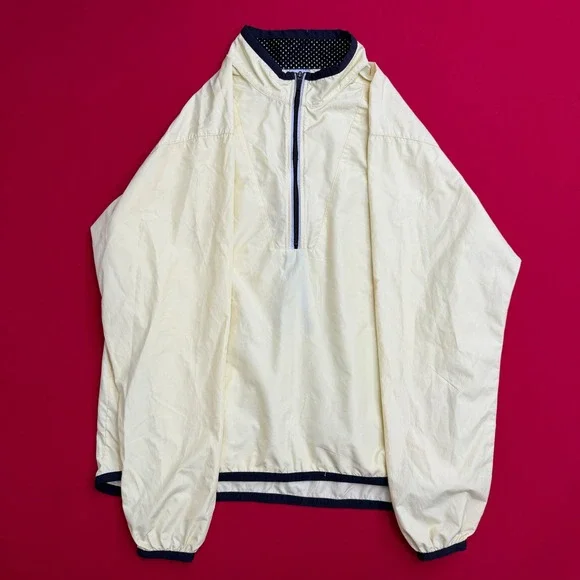 VTG Y2K Nike Quarter Zip Windbreaker Jacket Men Cream Yellow Navy Pullover LARGE