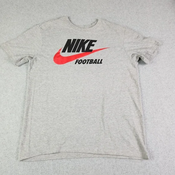 Nike T-Shirt Mens Medium Gray Heathered Football Spell Out Logo Athletic Fit Tee