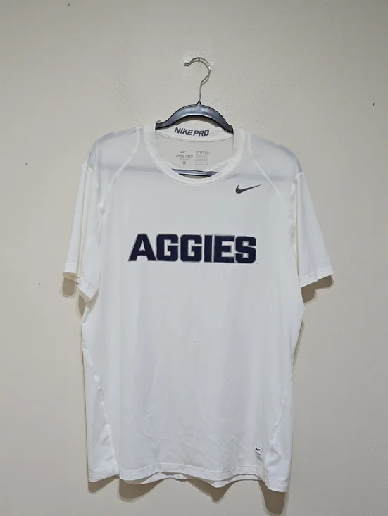 Nike Pro Dri-Fit White Performance 'Aggies' Short Sleeve Tee.