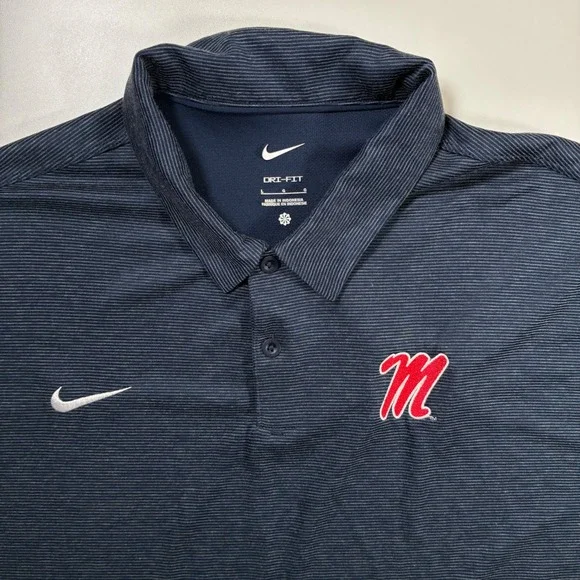 Ole Miss Rebels Nike Polo Large Navy Blue Dri-FIT Heathered Stripe M51959