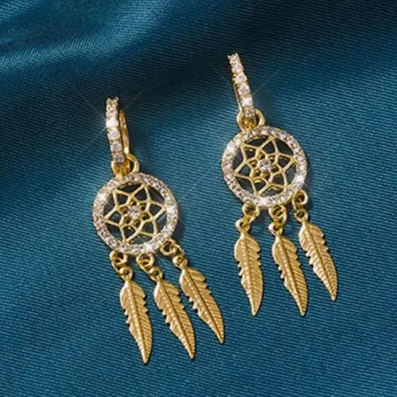 BESTSELLER EARRINGS DREAM CATCHER GOLD TONE CRYSTAL DIAMOND