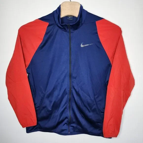 Nike Dri-Fit Men's‎ Full Zip Windbreaker Jacket XL Standard Fit Navy Blue Orange