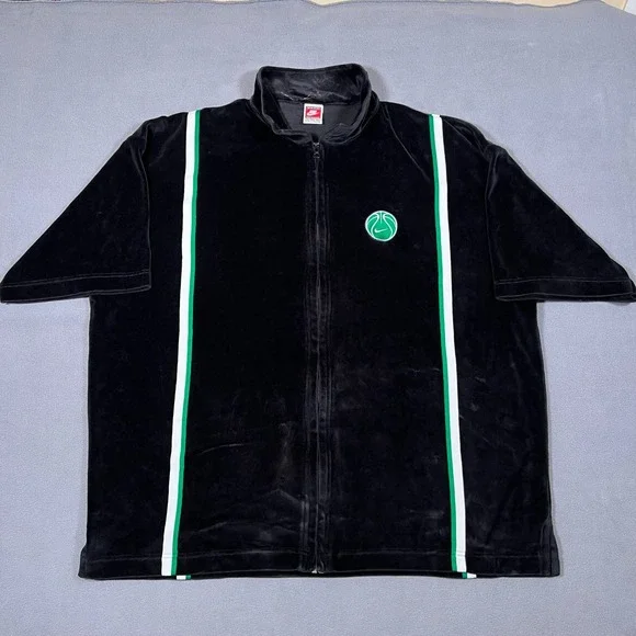 Nike Velour Track Shirt Jacket Mens 2XL Black Green‎ Basketball Velvet Warm Up