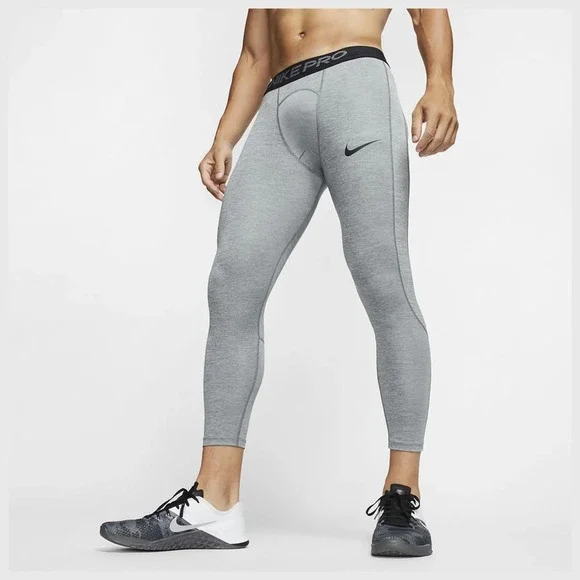 Nike Pro Dry Fit Tight Fit Mens S Heather Gray 3/4 Leggings Pull On Logo NWOT