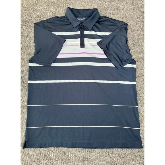 Nike Golf‎ Polo Shirt Men XL Blue  White Stripped Dri-Fit Polo Shirt Short Sleve