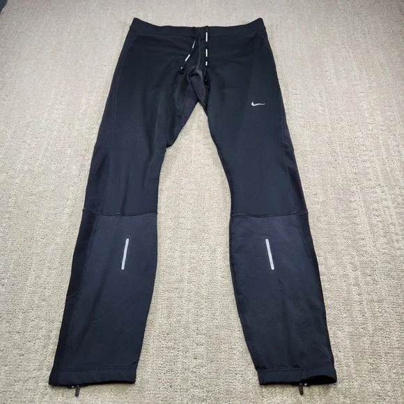 Nike Running Pants Men XL Element Thermal‎ Tights Reflective Black Dri Fit