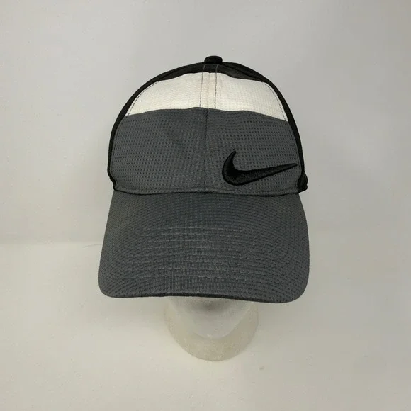 Nike Golf Hat‎ Mens Grey White Black Colorblock Mesh Adjustable Swoosh Cap