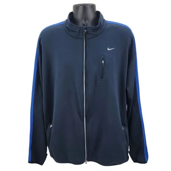 Nike Running Jacket Mens XXL Cold Weather Thermal Full Zip Thumb Holes Navy Blue