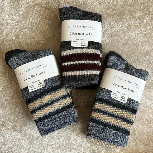 Brand New Statements 6 Pairs of Boys Striped Cotton Boot Socks Neutral Fall