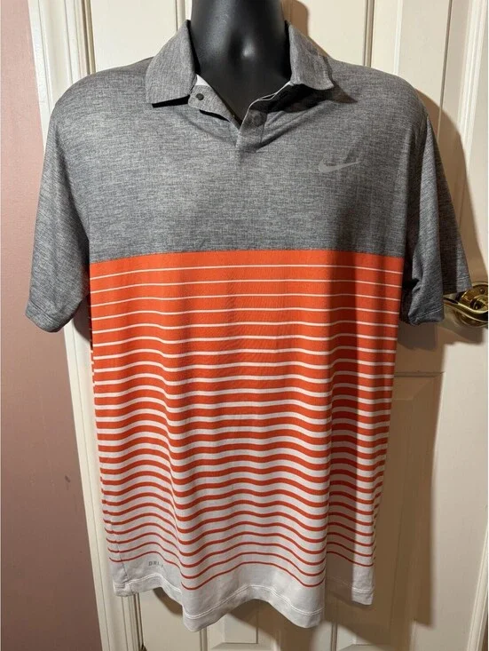 Nike Golf Tiger Woods Collection Polo Shirt Mens Medium Gray Orange Dri Fit