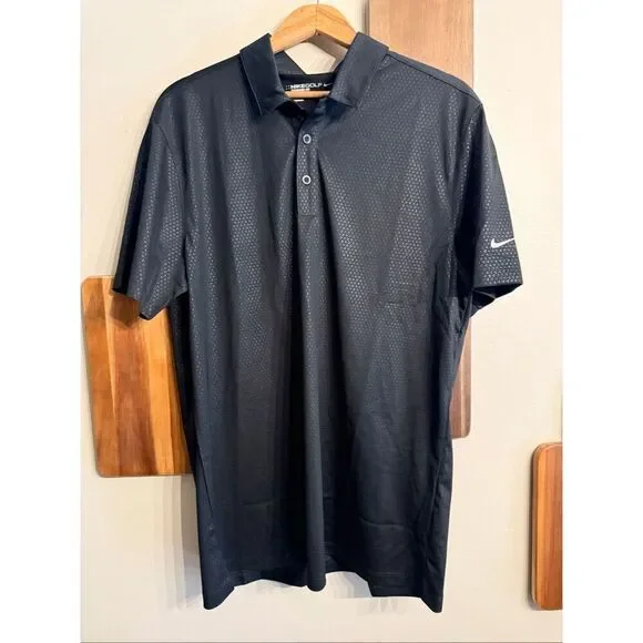 Nike Black Standard Fit‎ Embossed Short Sleeve Tri-Blade Golf Polo Shirt Medium