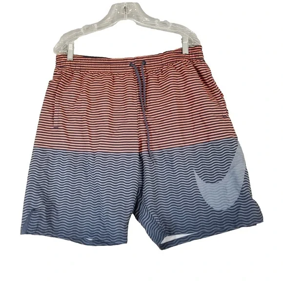 Nike board shorts swim shorts men's large blue orange striped pockets