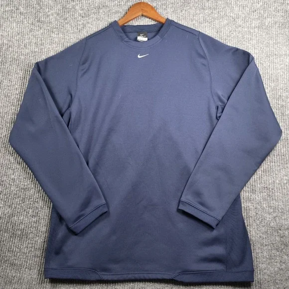 Nike Team Tech Fleece Crew Mens XL Navy Blue Therma-Fit Center Swoosh Y2K Active