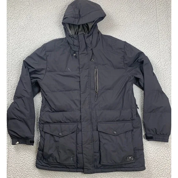 Nike Down Parka Jacket Mens XL Black Hooded Heavy Winter‎ Coat 479673-010