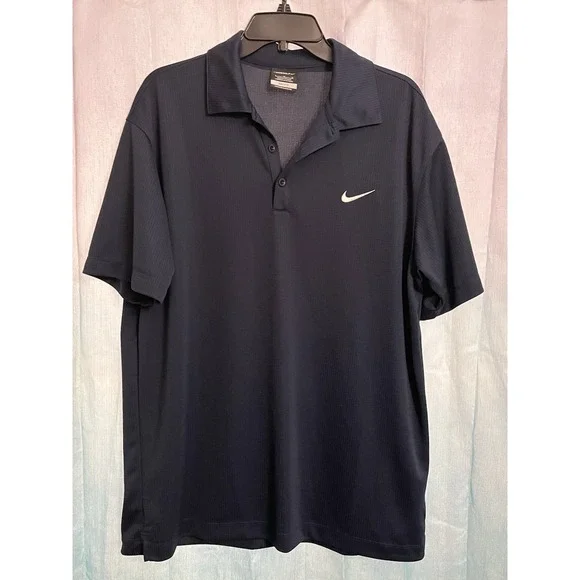 Men's Nike Dri Fit Solid Navy Blue‎ Waffle Golf Polo Shirt Large