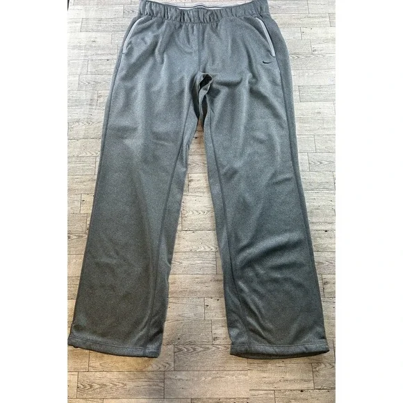 Nike Men's Gray Fleece Dri-Fit Sweatpants Sz L Pockets Elastic Waist Drawstring‎