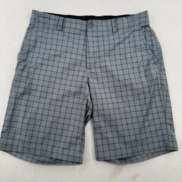 Nike Golf Dri-Fit Shorts Men 34 Gray Checkered Flat Front Performance Athleisure