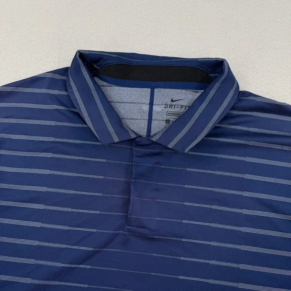 Nike Tiger Woods Collection Mens 2XL Blue Striped Dri-FIT Golf Polo BV0350-492