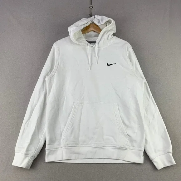 Nike Sportswear Club Fleece Hoodie Mens Medium White Terry Pullover Swoosh