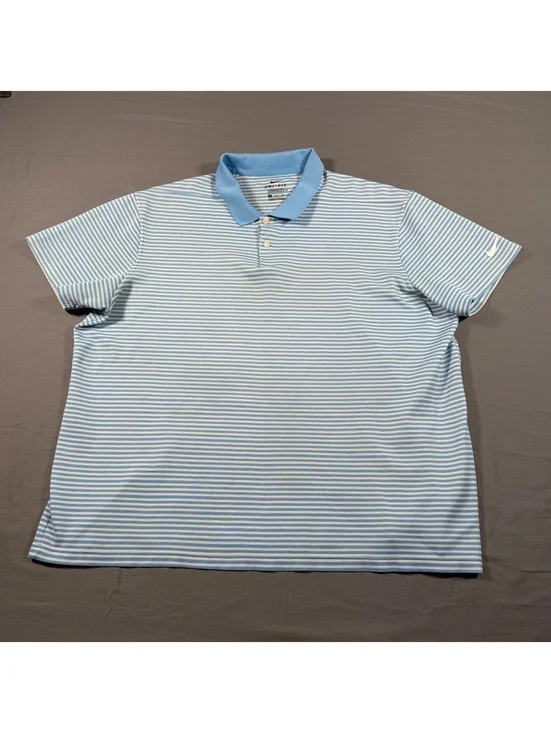 Nike Dri-FIT Standard Fit Light Blue and White Striped Polo Shirt Q125
