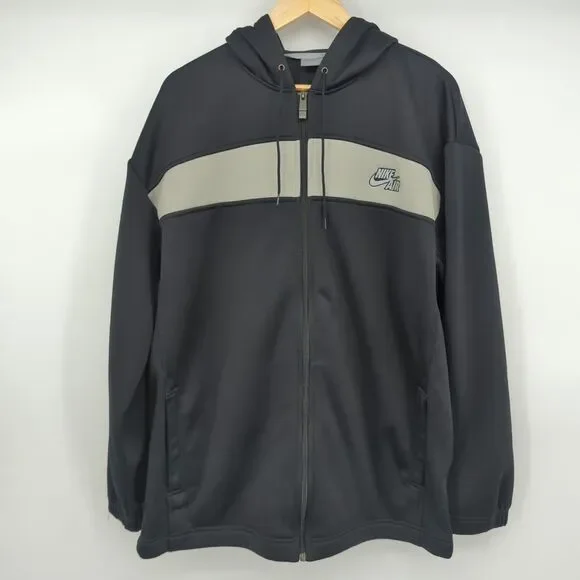 Nike Air Black Gray Full Zip Hoodie Hooded Sweatshirt Fleece Lined Men's Size L
