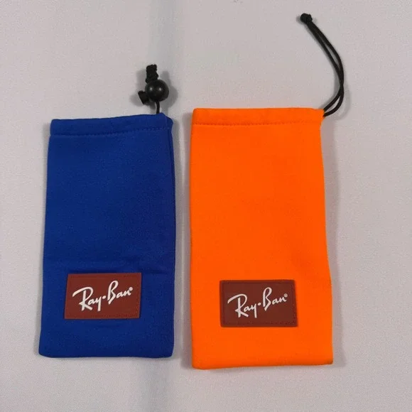 Ray-Ban Sunglasses Pouch Set of 2 Blue and Orange Soft Drawstring Cases for kids