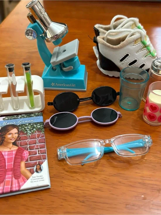 American Girl Toy Accessories Set with Blue Microscope and Sunglasses