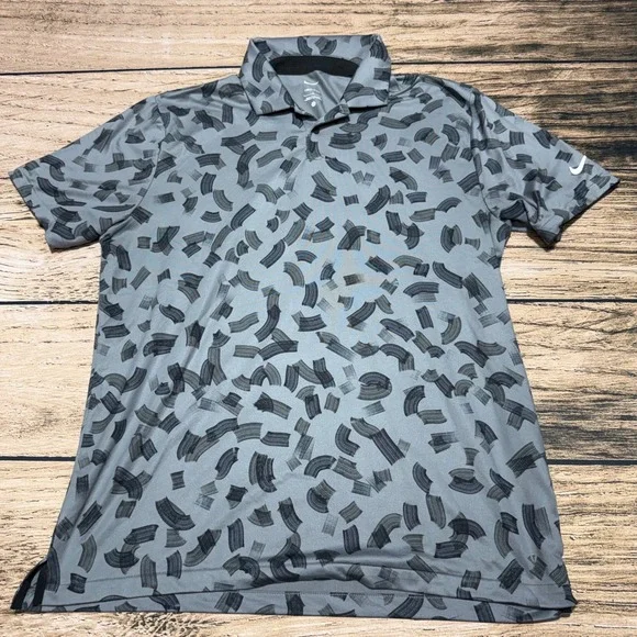 Nike Polo Shirt Mens Large Grey Dri-FIT Abstract Print Golf Athletic FD5739-070