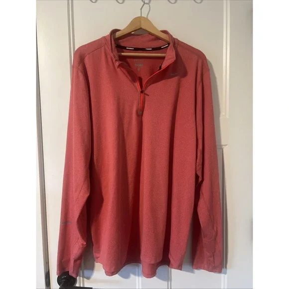 Nike‎ Running Shirt Mens XL Red Dri-Fit Quarter Zip Pullover Heathered Stretch