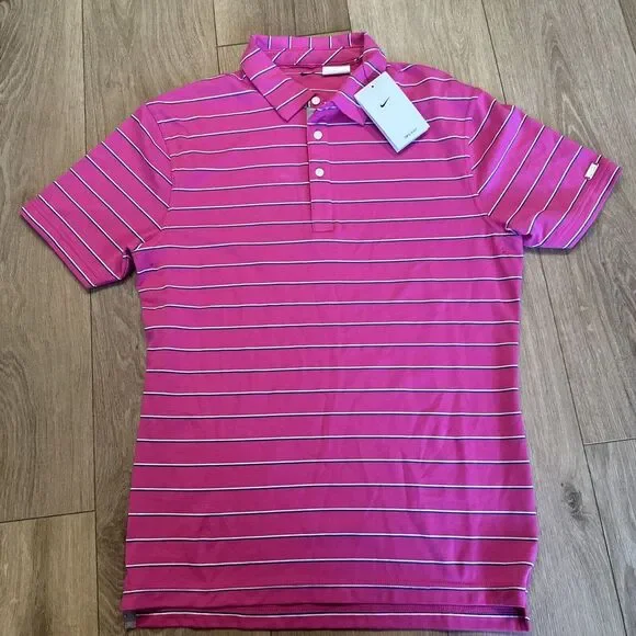 Nike Men's Custom Athlete Dri Fit Pink Stripe Short Sleeve Polo‎ Sm-Med* NWT