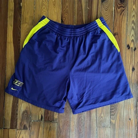 Vintage Nike Team FIT DRY Basketball Shorts XXL Purple Yellow Mesh Swoosh Logo 8