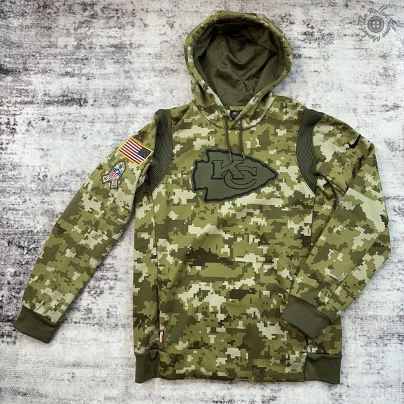 Nike Kansas City Chiefs‎ Salute Service Hoodie Men Small Green Camo Dri-Fit NFL