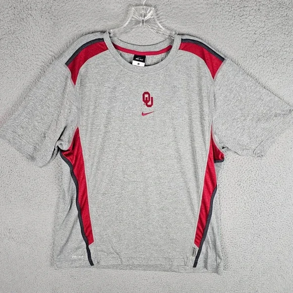Nike T-Shirt Mens Large Grey Oklahoma Sooners Dri-FIT Short Sleeve Performance