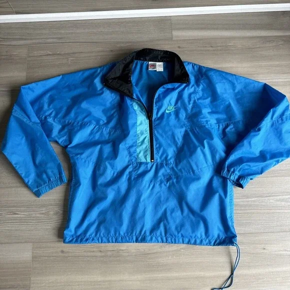 MENS VINTAGE NIKE BLUE 1/2‎ ZIP WINDBREAKER Jacket PULLOVER SIZE MEDIUM Y2K