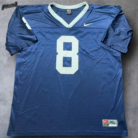 Vintage Nike Football Jersey Mens XL Navy White Number 8 Mesh V-Neck 00s Swoosh