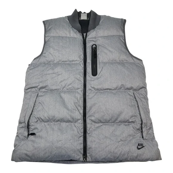 Nike Sportswear Puffer Vest Sz M Grey Heather Insulated Goose Down Ribbed Collar