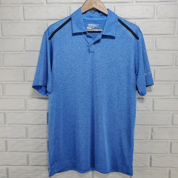 Nike Golf Tour‎ Performance Men's Medium Blue Shoulder Stripe Dri-Fit Polo Shirt