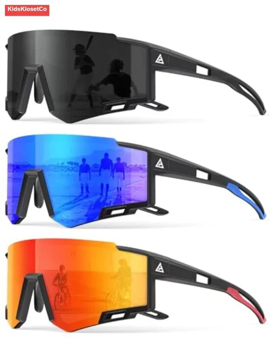 Kids Sports Sunglasses UV400 Protection 3 Pack Wrap Around Lightweight Flexible