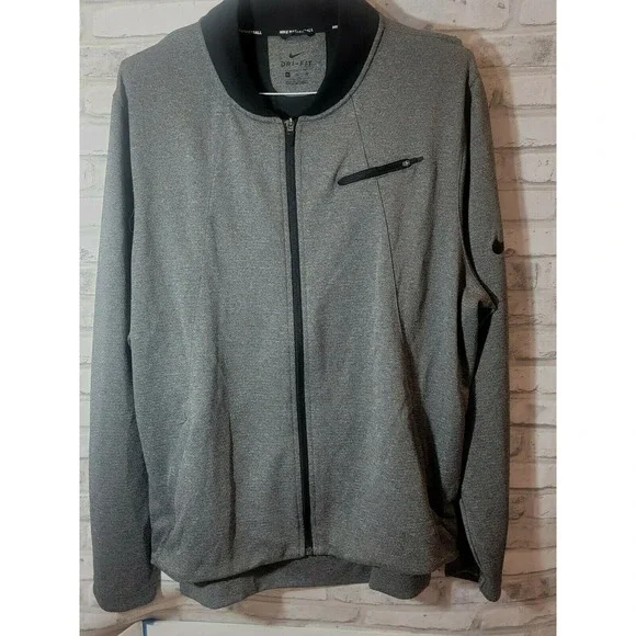 Nike XL Basketball Dri-Fit Charcoal Black Mesh‎ Zippered Pockets Full Zip Jacket