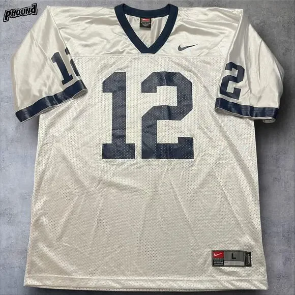 Nike Team Authentic Football Jersey Mens Large White Navy #12 Mesh V Neck