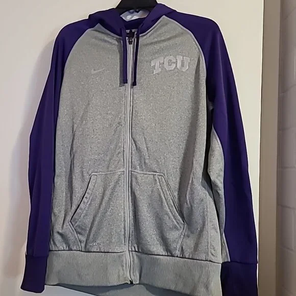 Nike Therma-Fit TCU Hoodie Jacket Large Silver & Purple Pre-Owned Vintage Sports