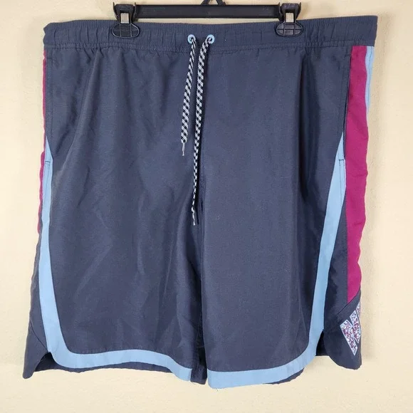 Nike Mens Large Colorblock Swim Trunks Navy‎ Blue Magenta Board Shorts Logo L