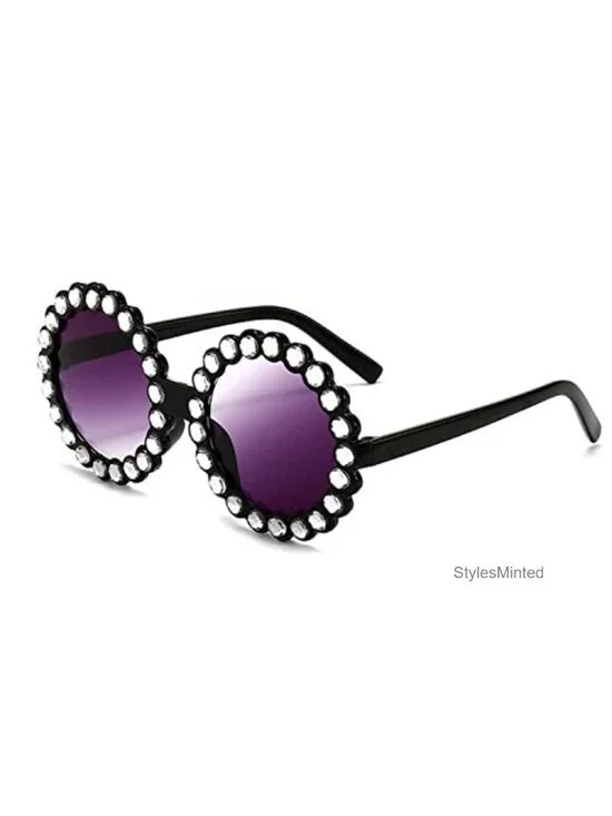 Round Rhinestone Sunglasses Diamond Bling Bling Aviator Glasses for Girls