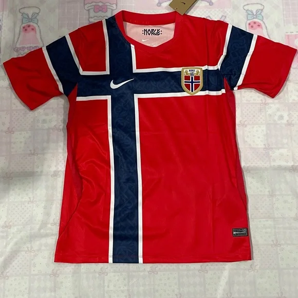 Nike Red Norwegian Soccer Jersey with Navy Cross